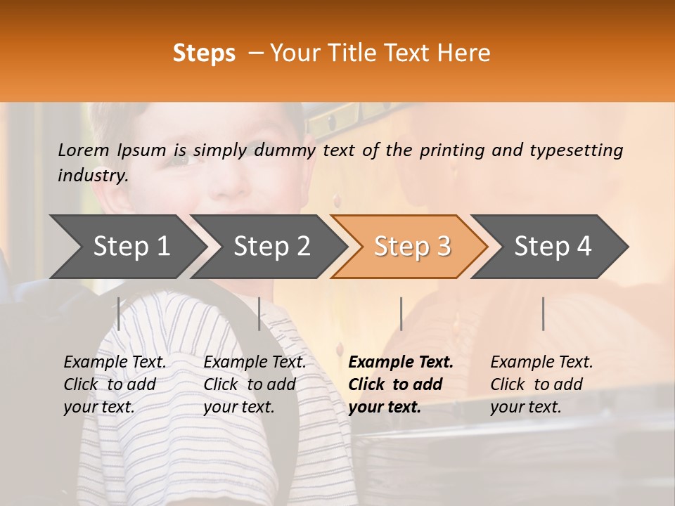 A Young Boy Is Standing In Front Of A School Bus PowerPoint Template