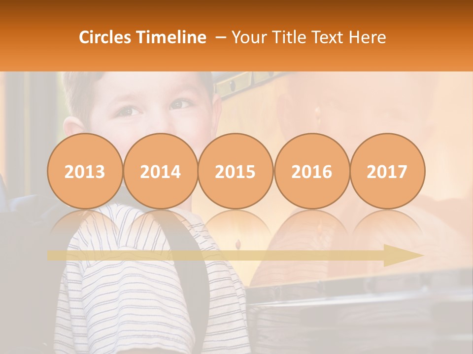 A Young Boy Is Standing In Front Of A School Bus PowerPoint Template