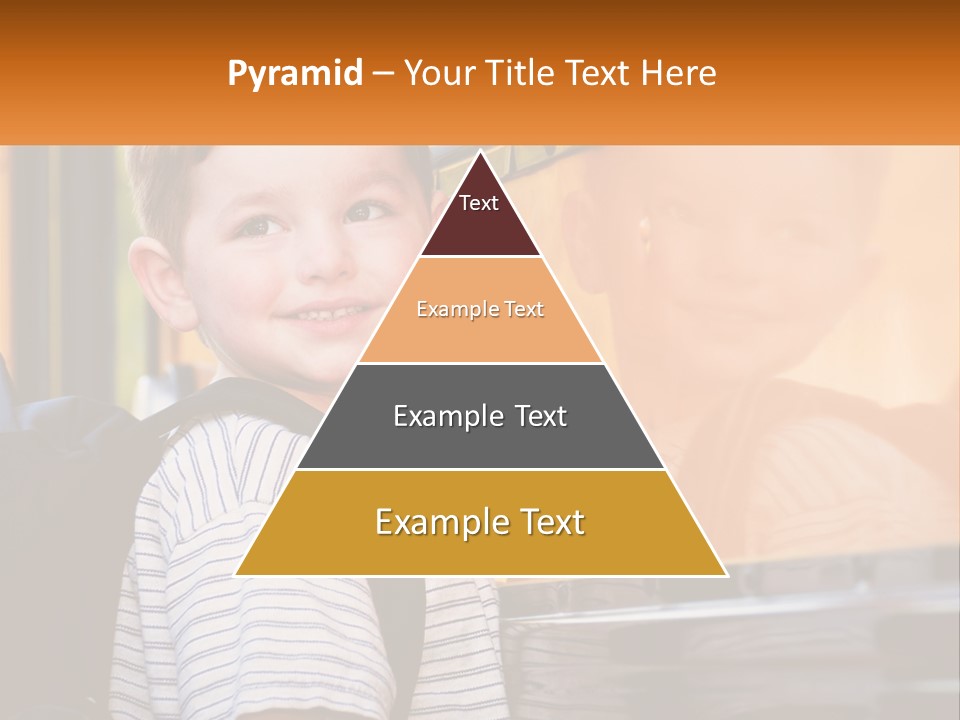 A Young Boy Is Standing In Front Of A School Bus PowerPoint Template