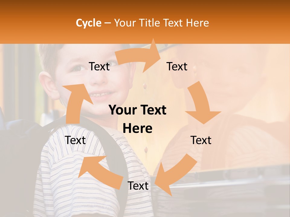 A Young Boy Is Standing In Front Of A School Bus PowerPoint Template