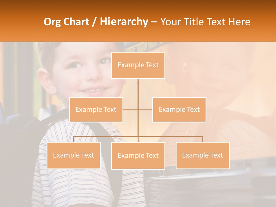 A Young Boy Is Standing In Front Of A School Bus PowerPoint Template