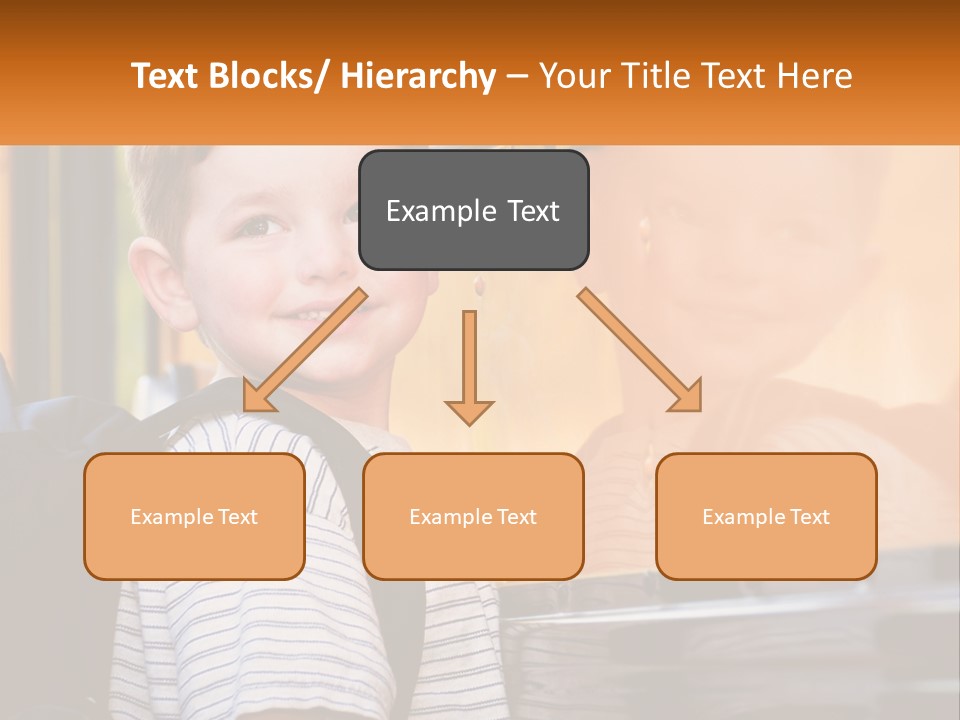 A Young Boy Is Standing In Front Of A School Bus PowerPoint Template