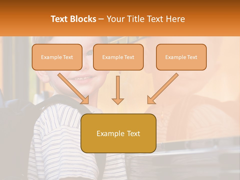 A Young Boy Is Standing In Front Of A School Bus PowerPoint Template