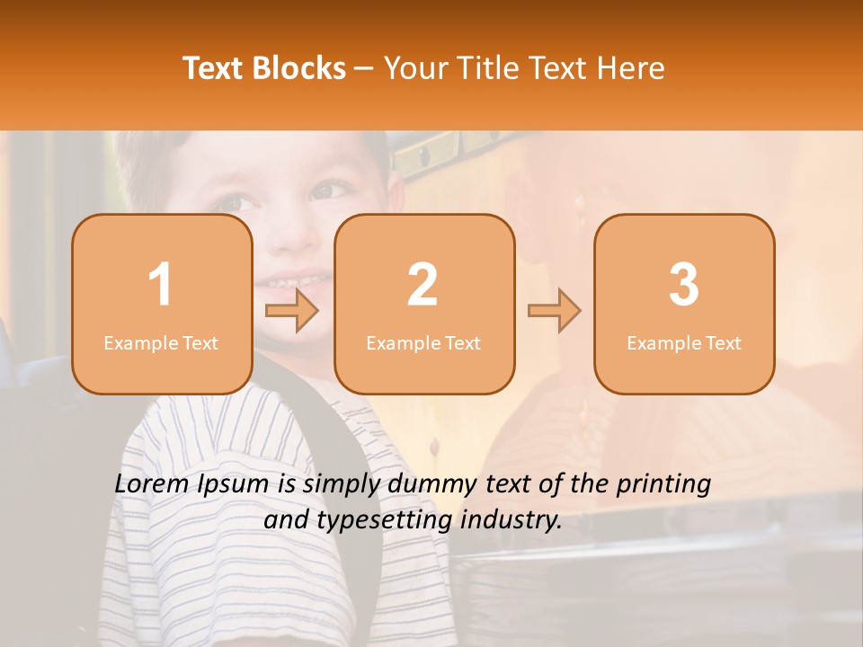 A Young Boy Is Standing In Front Of A School Bus PowerPoint Template