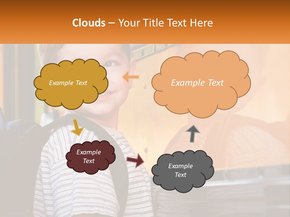 A Young Boy Is Standing In Front Of A School Bus PowerPoint Template