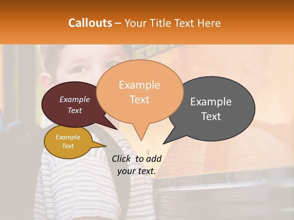 A Young Boy Is Standing In Front Of A School Bus PowerPoint Template