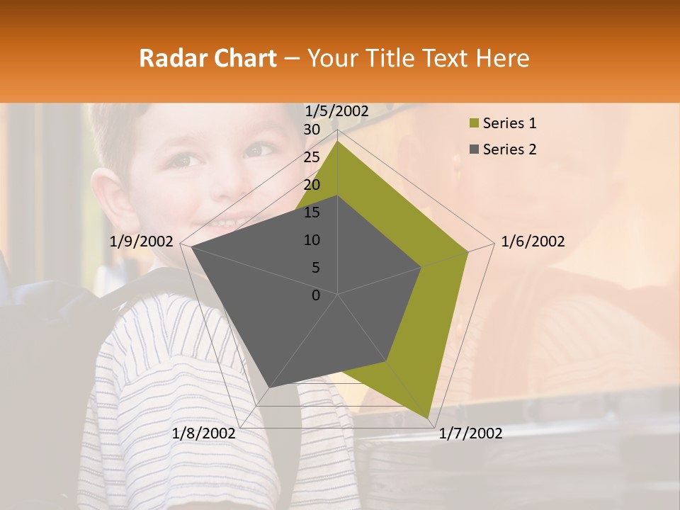 A Young Boy Is Standing In Front Of A School Bus PowerPoint Template