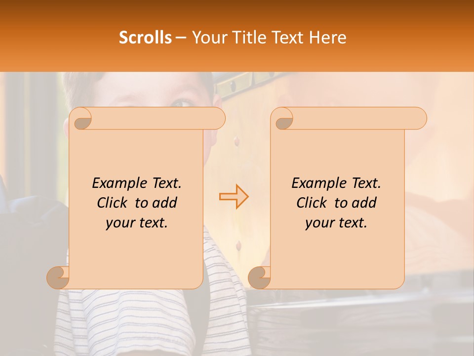 A Young Boy Is Standing In Front Of A School Bus PowerPoint Template