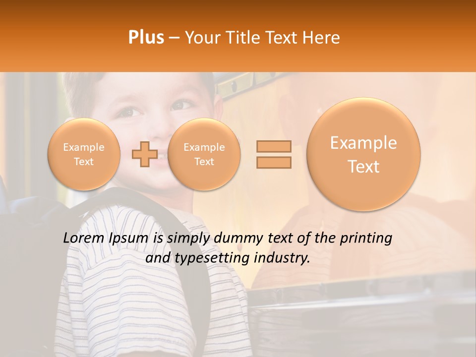 A Young Boy Is Standing In Front Of A School Bus PowerPoint Template