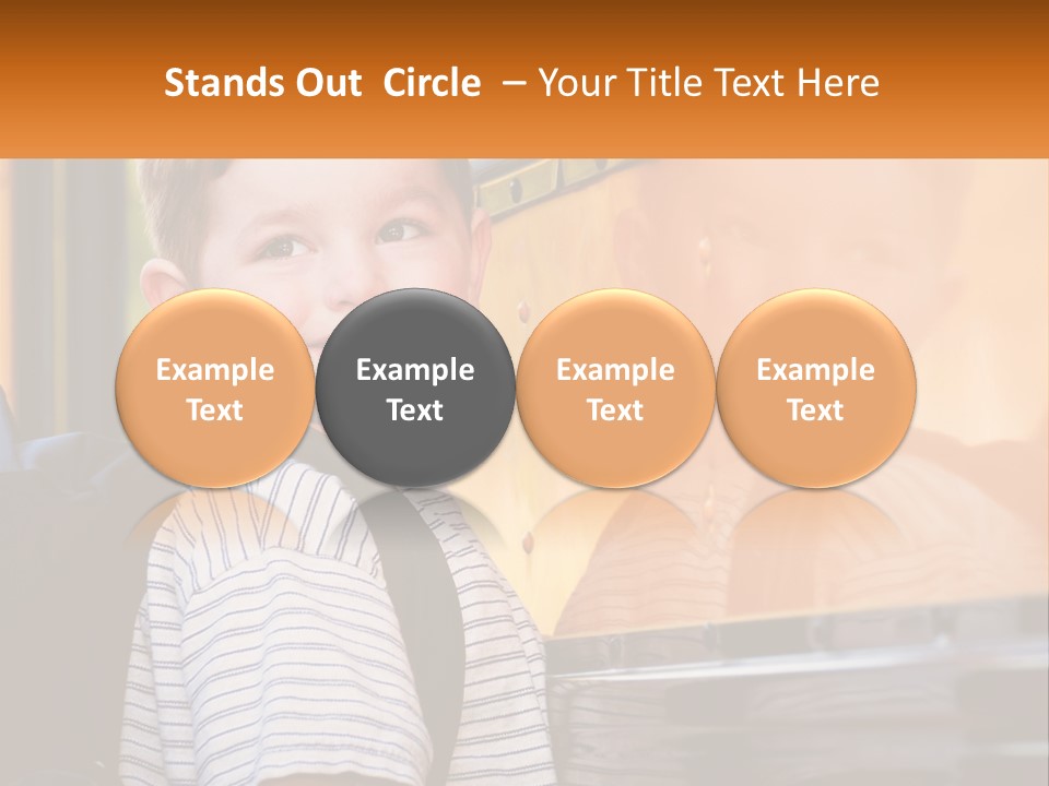 A Young Boy Is Standing In Front Of A School Bus PowerPoint Template