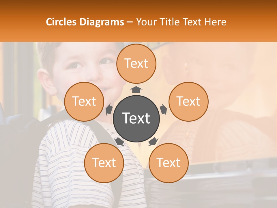 A Young Boy Is Standing In Front Of A School Bus PowerPoint Template