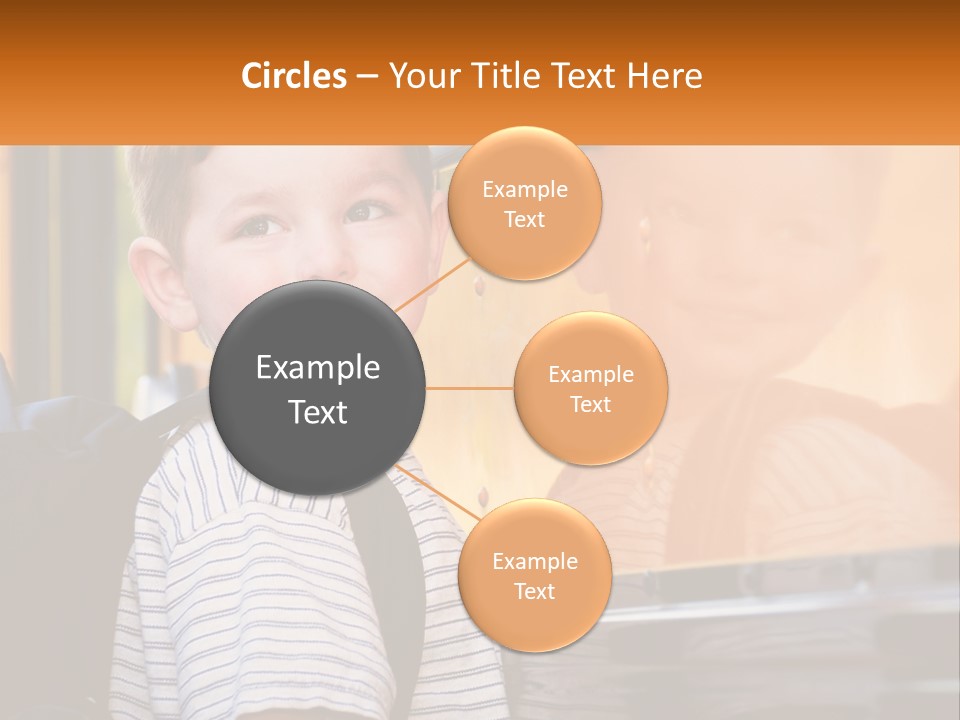 A Young Boy Is Standing In Front Of A School Bus PowerPoint Template