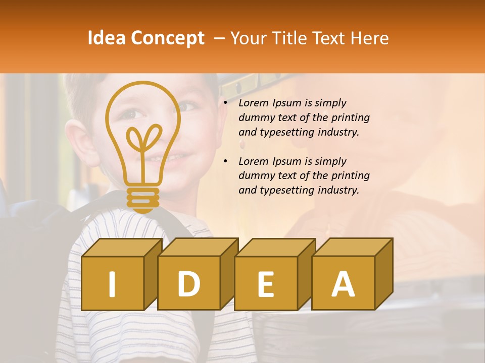 A Young Boy Is Standing In Front Of A School Bus PowerPoint Template