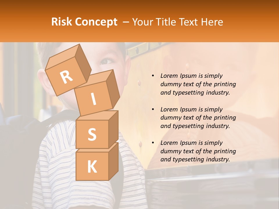 A Young Boy Is Standing In Front Of A School Bus PowerPoint Template