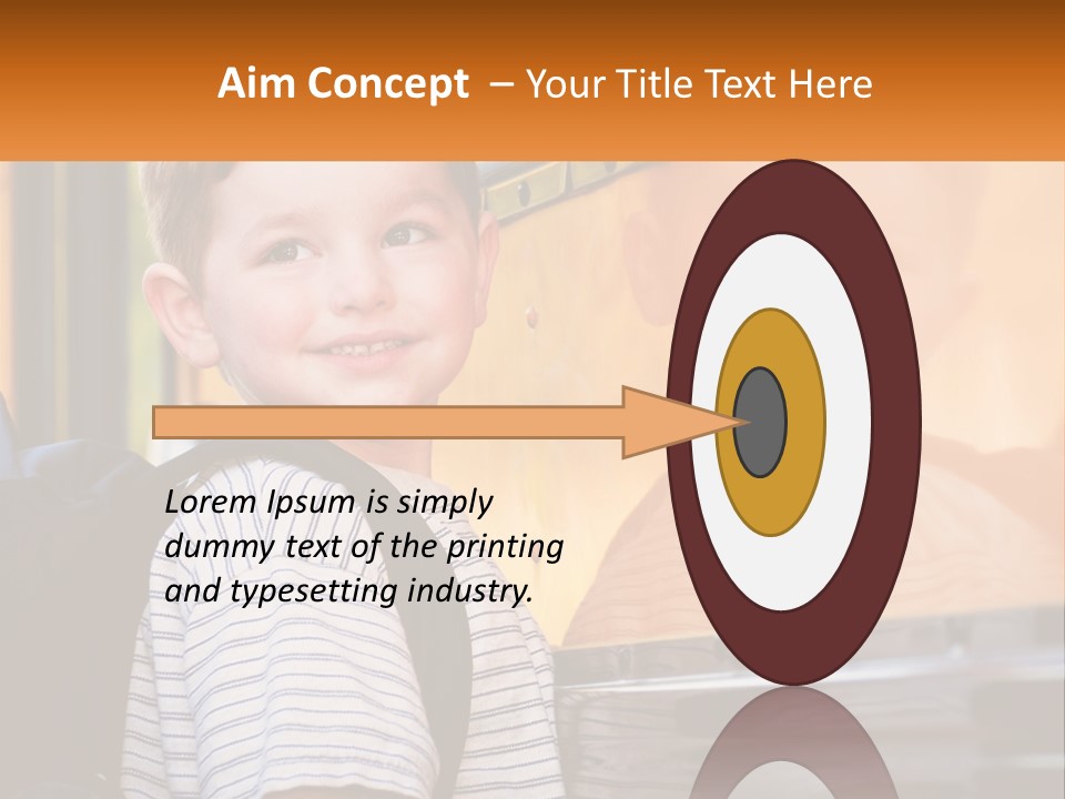 A Young Boy Is Standing In Front Of A School Bus PowerPoint Template