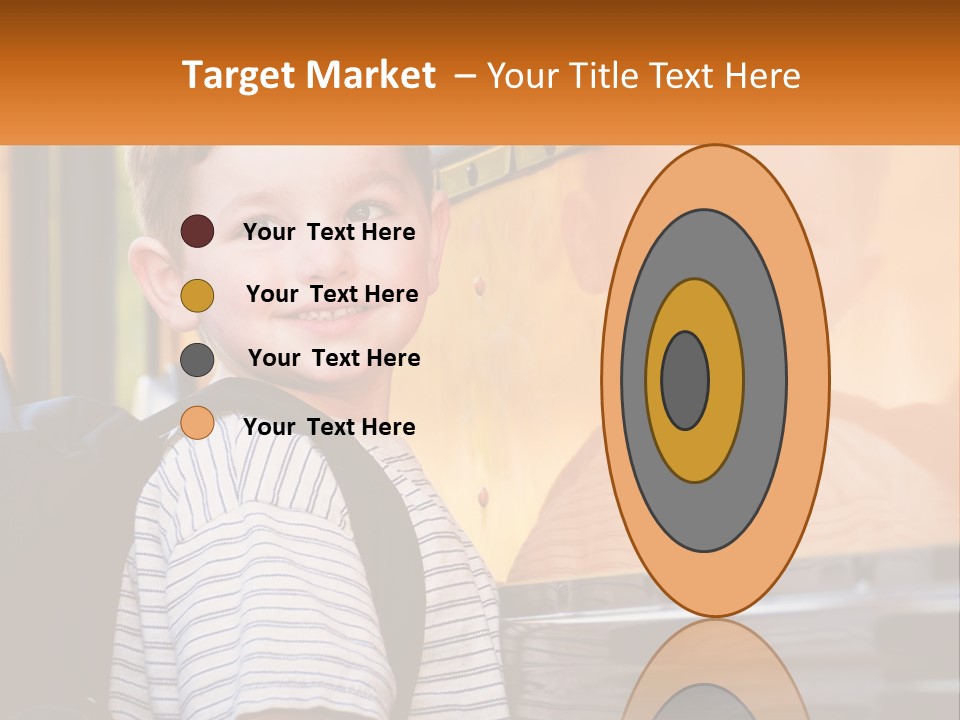 A Young Boy Is Standing In Front Of A School Bus PowerPoint Template