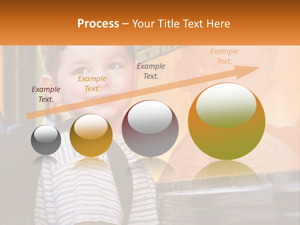 A Young Boy Is Standing In Front Of A School Bus PowerPoint Template