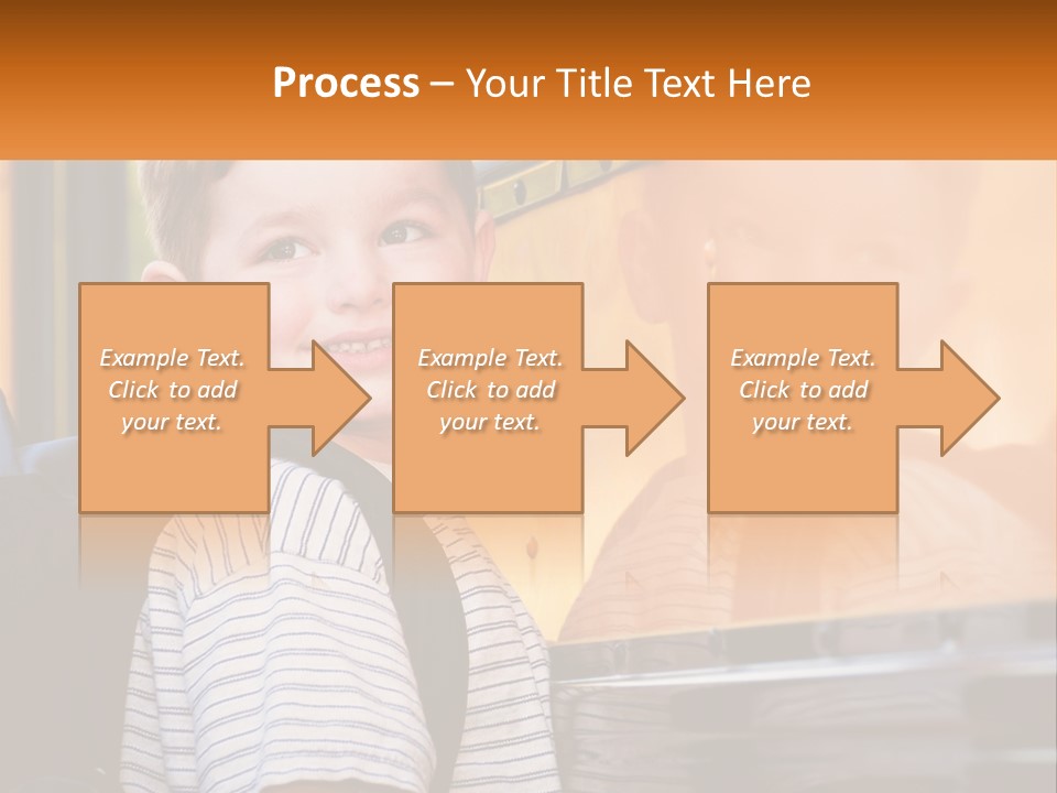 A Young Boy Is Standing In Front Of A School Bus PowerPoint Template