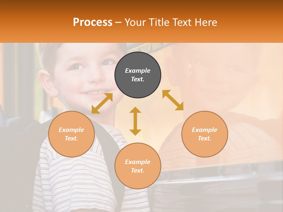 A Young Boy Is Standing In Front Of A School Bus PowerPoint Template