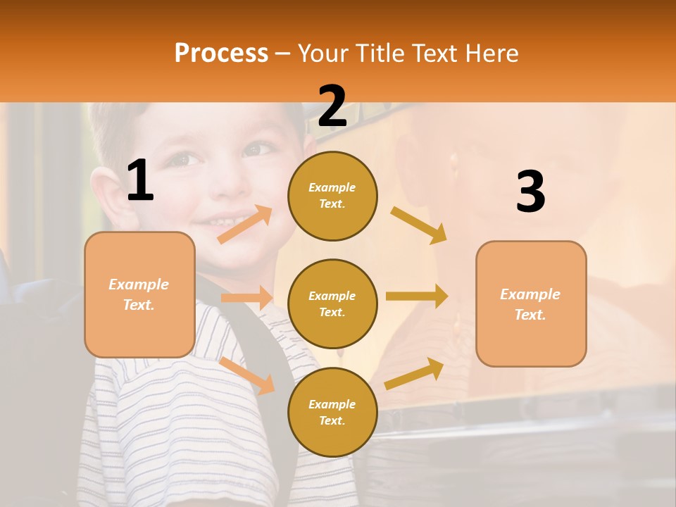 A Young Boy Is Standing In Front Of A School Bus PowerPoint Template