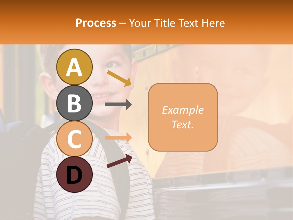 A Young Boy Is Standing In Front Of A School Bus PowerPoint Template