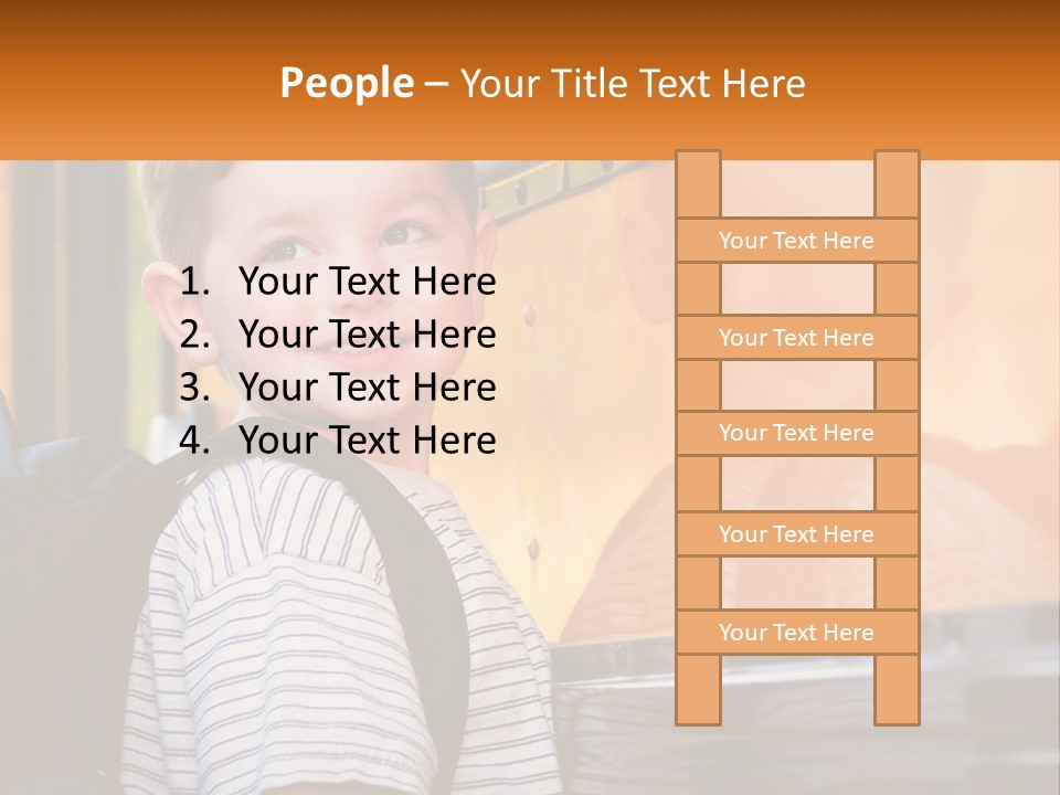 A Young Boy Is Standing In Front Of A School Bus PowerPoint Template