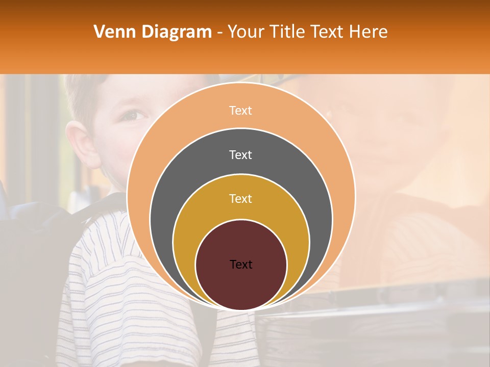 A Young Boy Is Standing In Front Of A School Bus PowerPoint Template