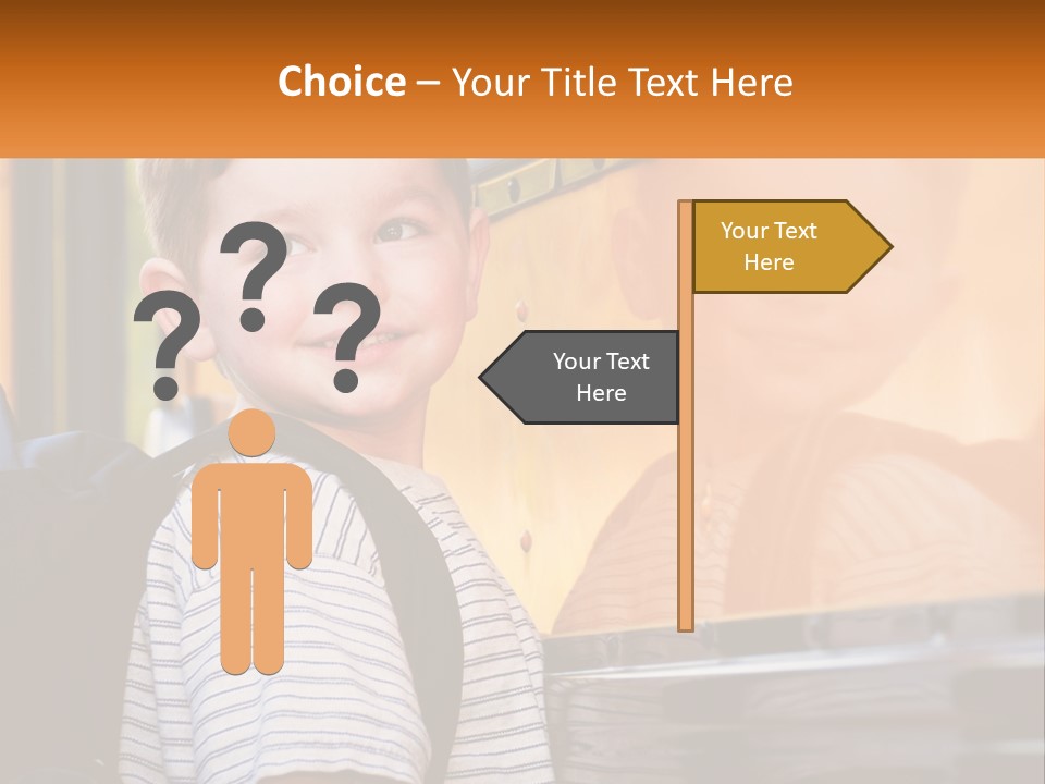 A Young Boy Is Standing In Front Of A School Bus PowerPoint Template
