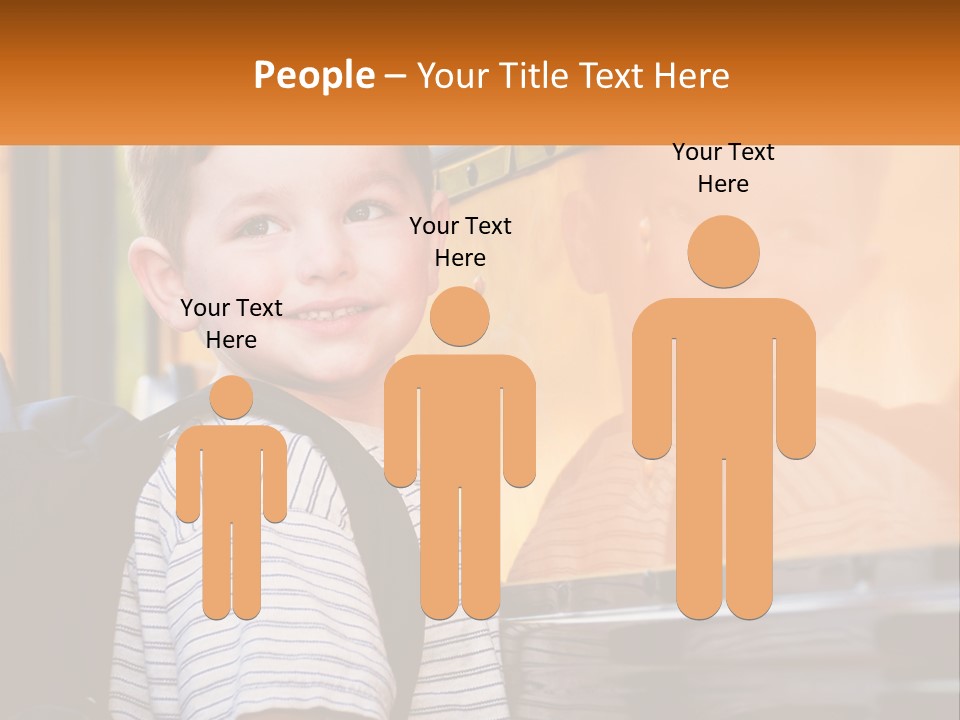 A Young Boy Is Standing In Front Of A School Bus PowerPoint Template