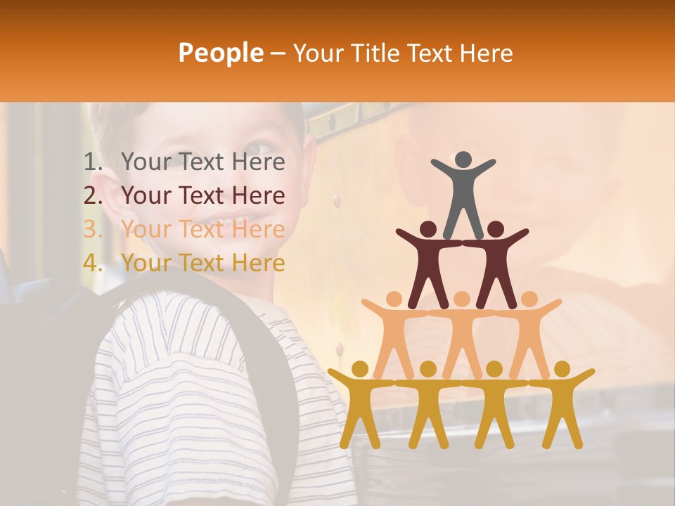 A Young Boy Is Standing In Front Of A School Bus PowerPoint Template