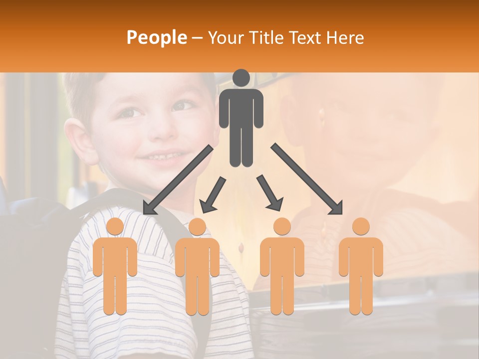 A Young Boy Is Standing In Front Of A School Bus PowerPoint Template