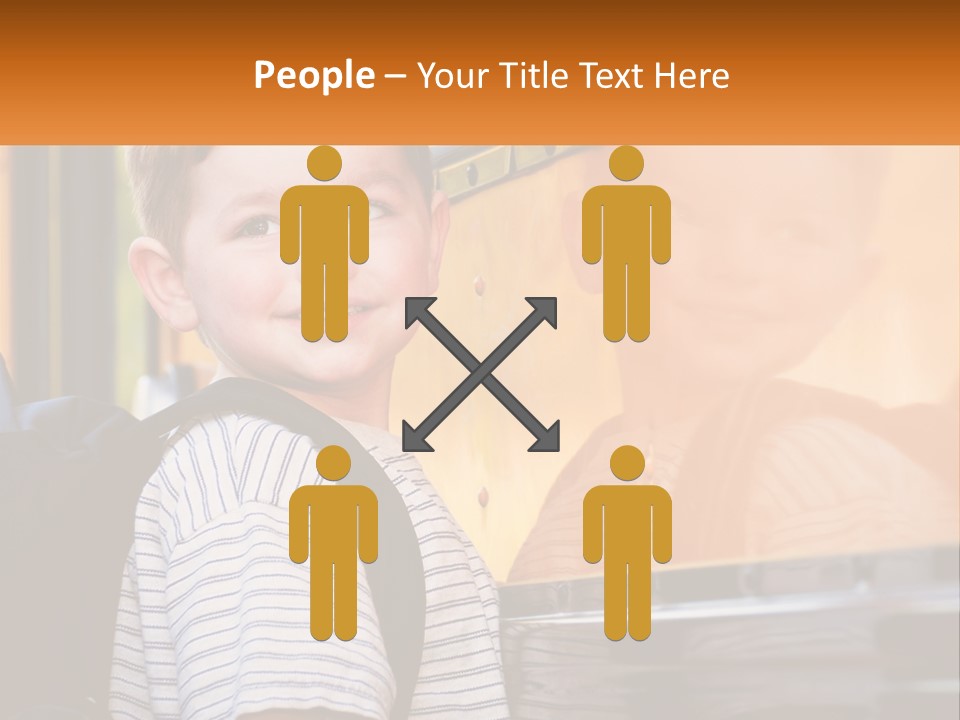 A Young Boy Is Standing In Front Of A School Bus PowerPoint Template
