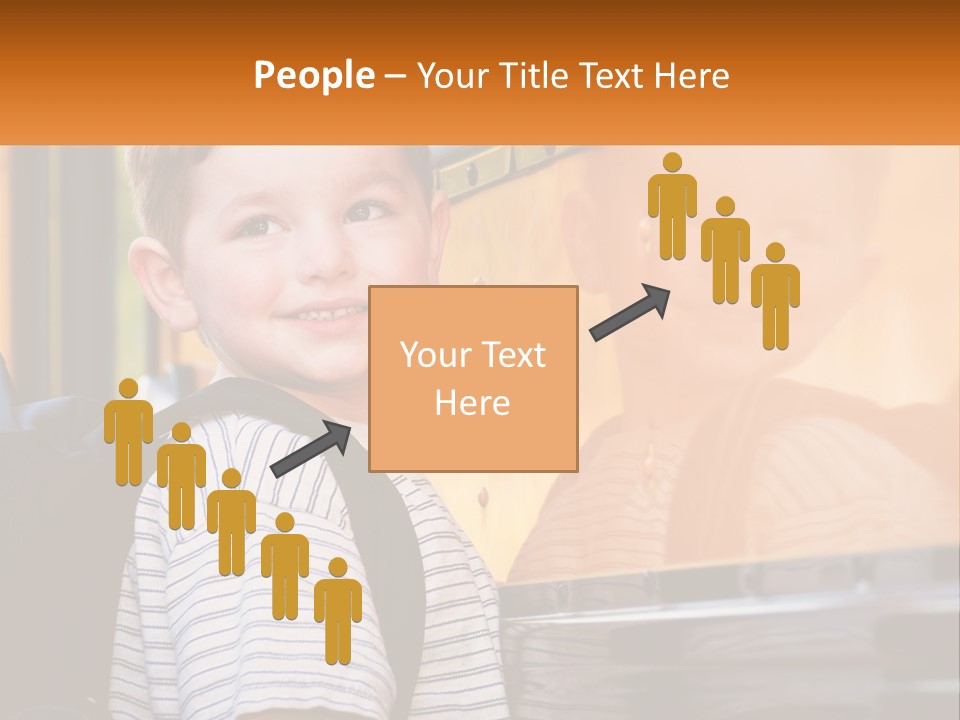 A Young Boy Is Standing In Front Of A School Bus PowerPoint Template