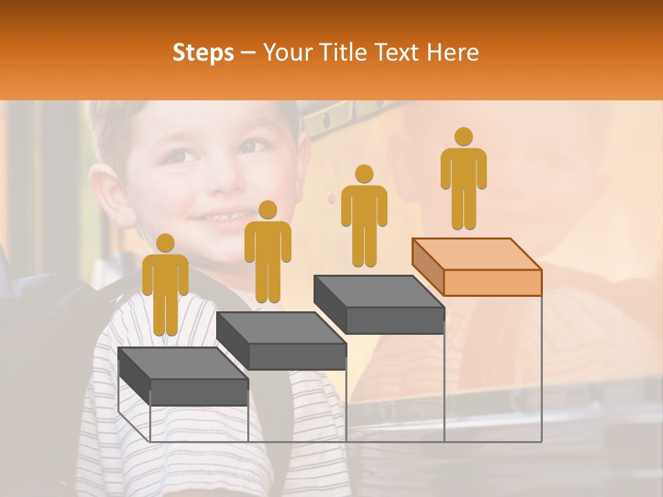 A Young Boy Is Standing In Front Of A School Bus PowerPoint Template