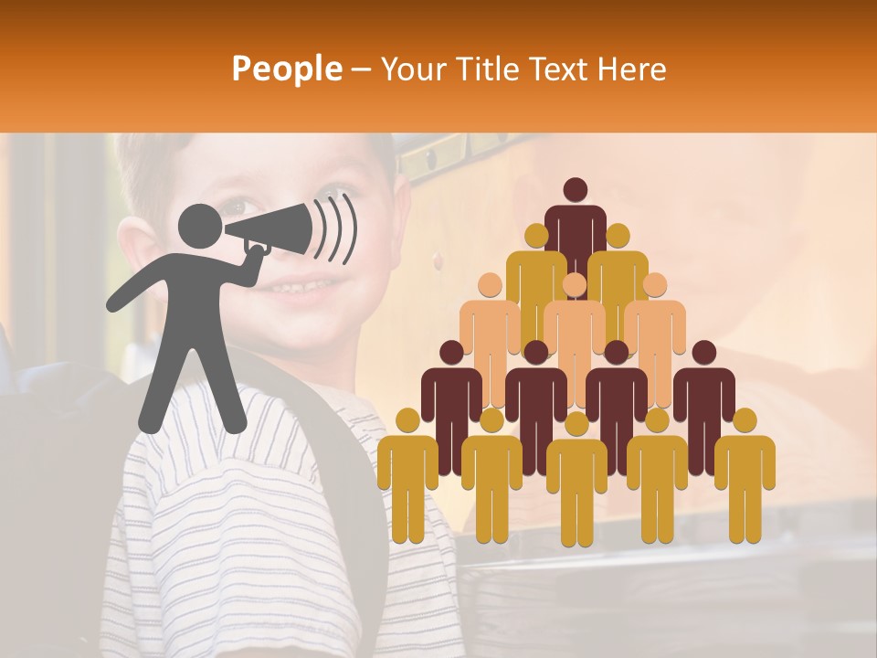 A Young Boy Is Standing In Front Of A School Bus PowerPoint Template