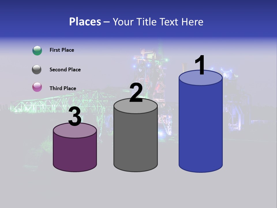 A Power Plant Lit Up At Night With Green And Blue Lights PowerPoint Template