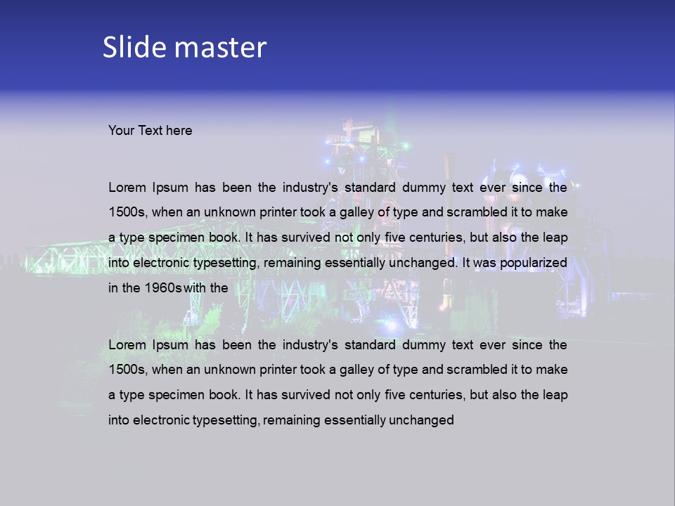 A Power Plant Lit Up At Night With Green And Blue Lights PowerPoint Template