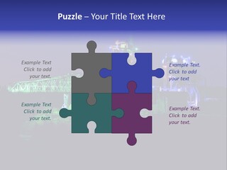 A Power Plant Lit Up At Night With Green And Blue Lights PowerPoint Template