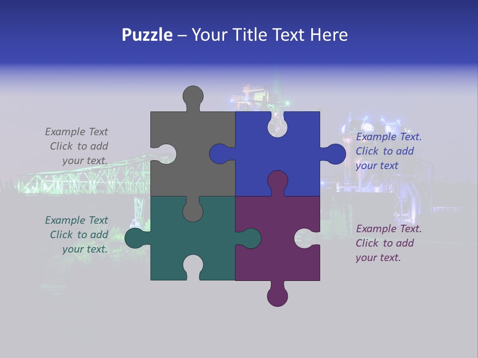 A Power Plant Lit Up At Night With Green And Blue Lights PowerPoint Template