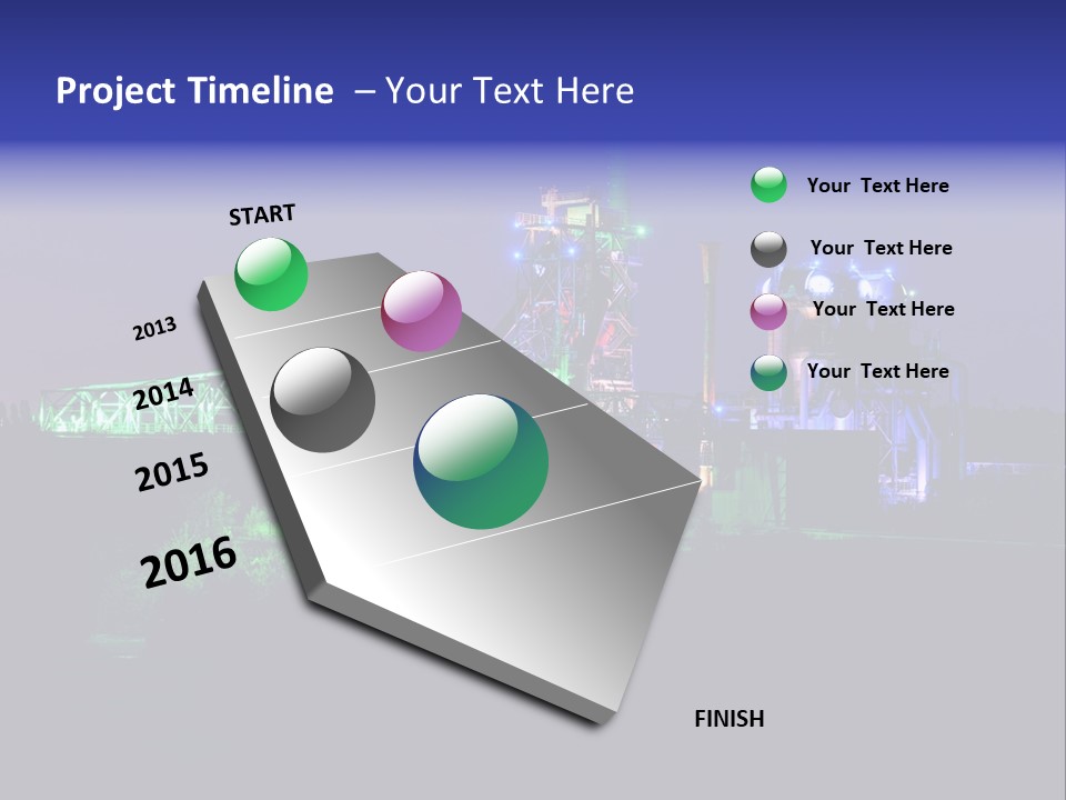 A Power Plant Lit Up At Night With Green And Blue Lights PowerPoint Template