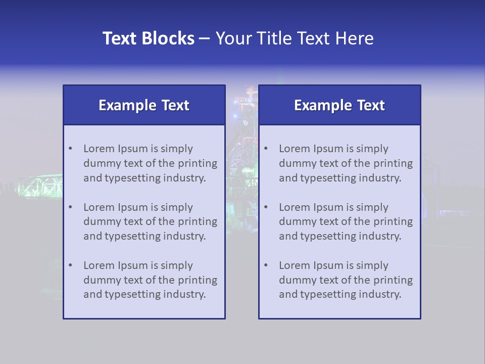 A Power Plant Lit Up At Night With Green And Blue Lights PowerPoint Template