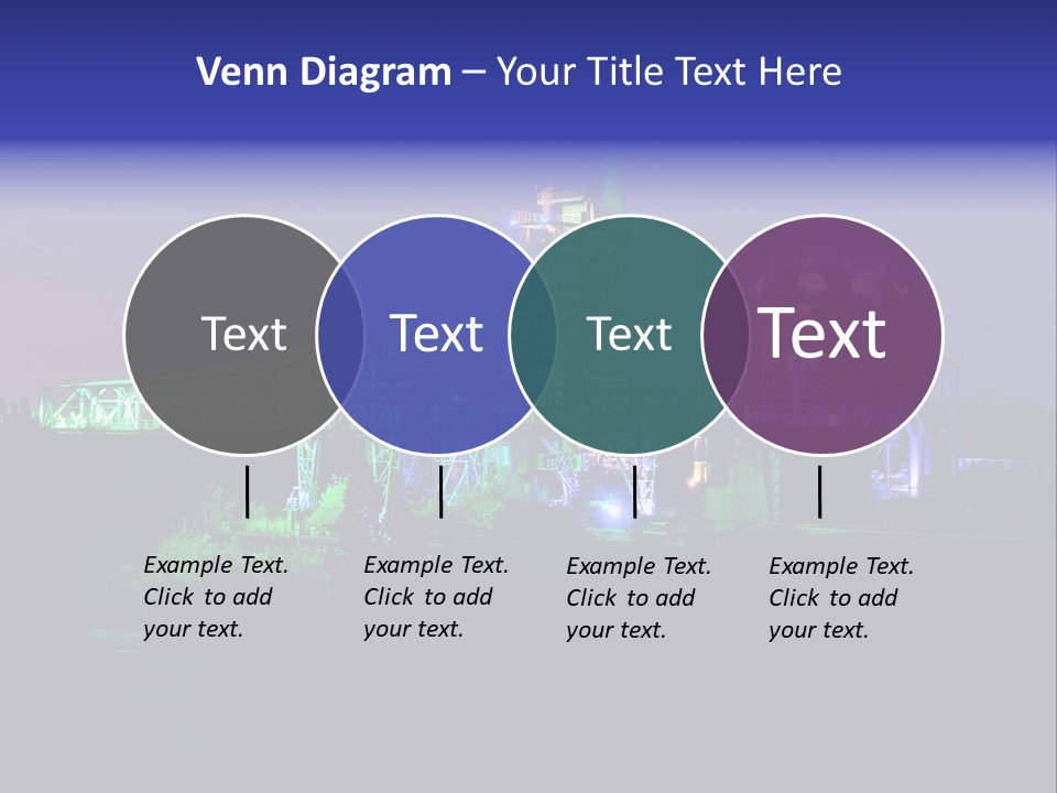 A Power Plant Lit Up At Night With Green And Blue Lights PowerPoint Template