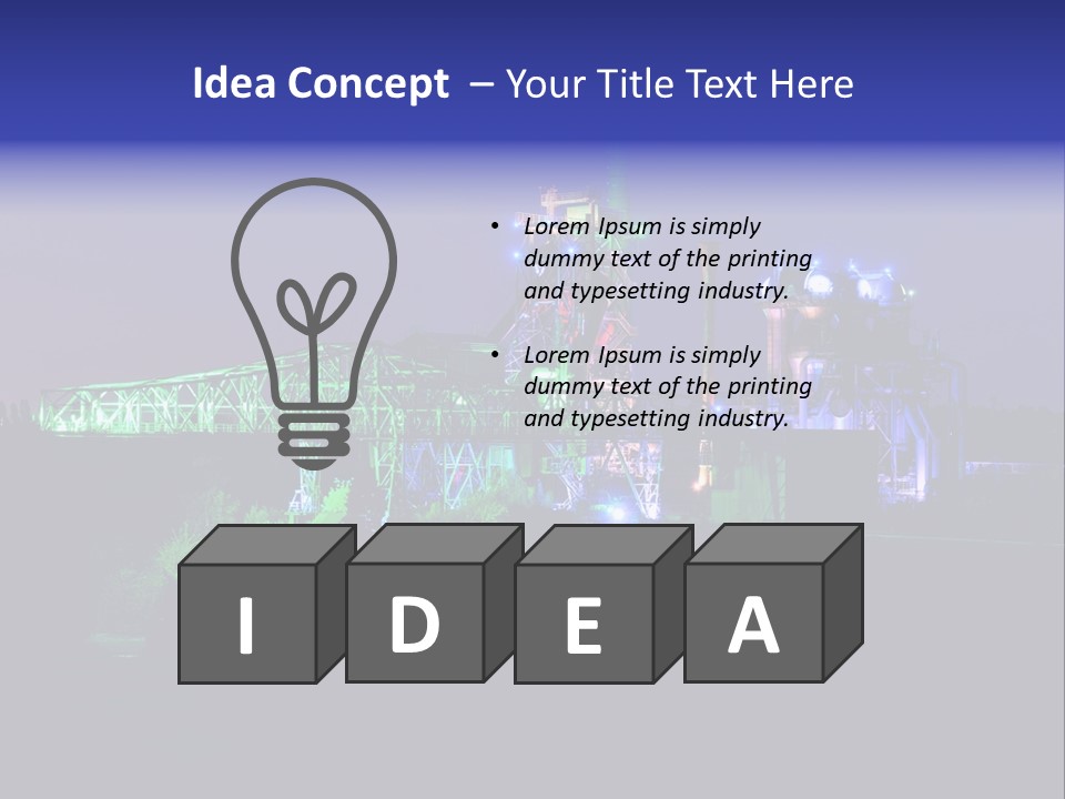 A Power Plant Lit Up At Night With Green And Blue Lights PowerPoint Template