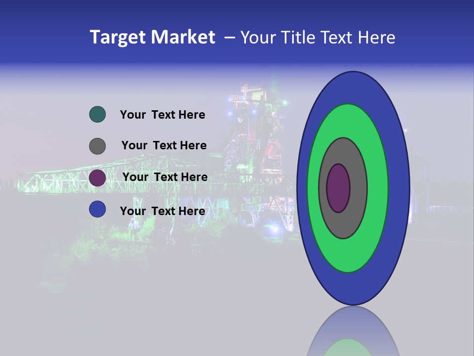 A Power Plant Lit Up At Night With Green And Blue Lights PowerPoint Template