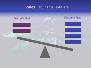 A Power Plant Lit Up At Night With Green And Blue Lights PowerPoint Template