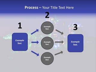 A Power Plant Lit Up At Night With Green And Blue Lights PowerPoint Template