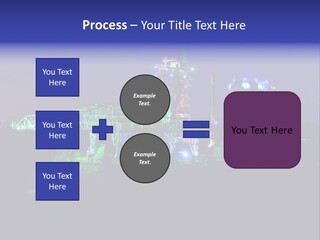A Power Plant Lit Up At Night With Green And Blue Lights PowerPoint Template