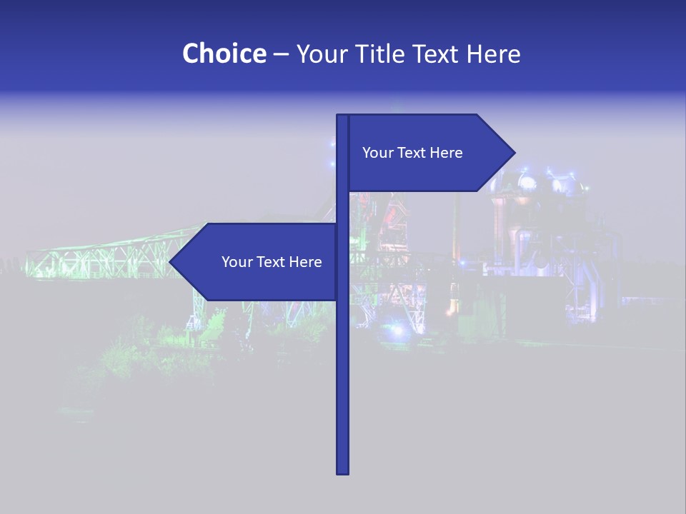 A Power Plant Lit Up At Night With Green And Blue Lights PowerPoint Template