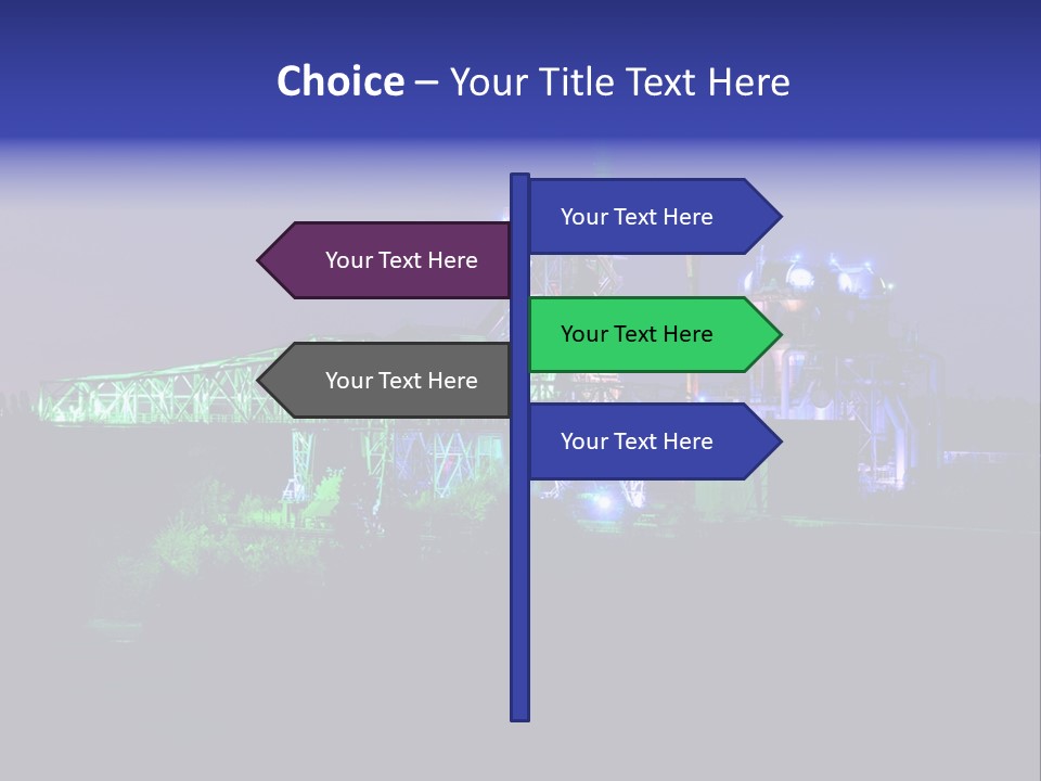 A Power Plant Lit Up At Night With Green And Blue Lights PowerPoint Template