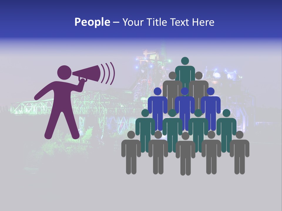 A Power Plant Lit Up At Night With Green And Blue Lights PowerPoint Template